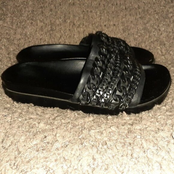 KENDALL & KYLIE-Shiloh-Chain Link Platform Slide Black Leather-SZ 6M-Excellent - Picture 4 of 6